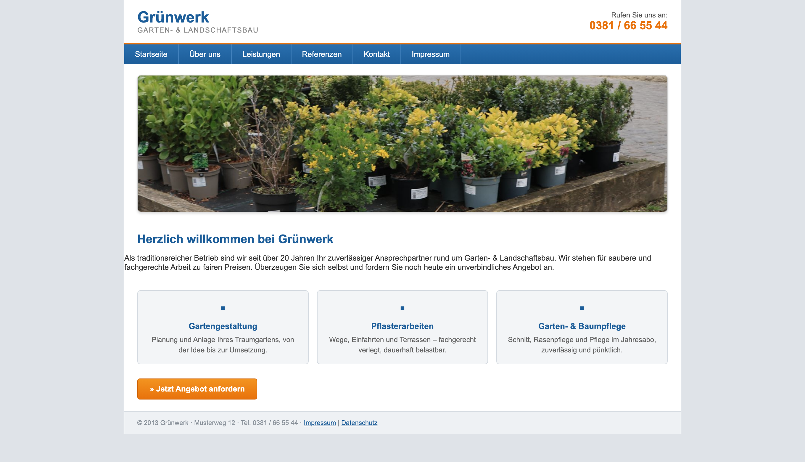 Vorher: veraltete Website für Garten- & Landschaftsbau