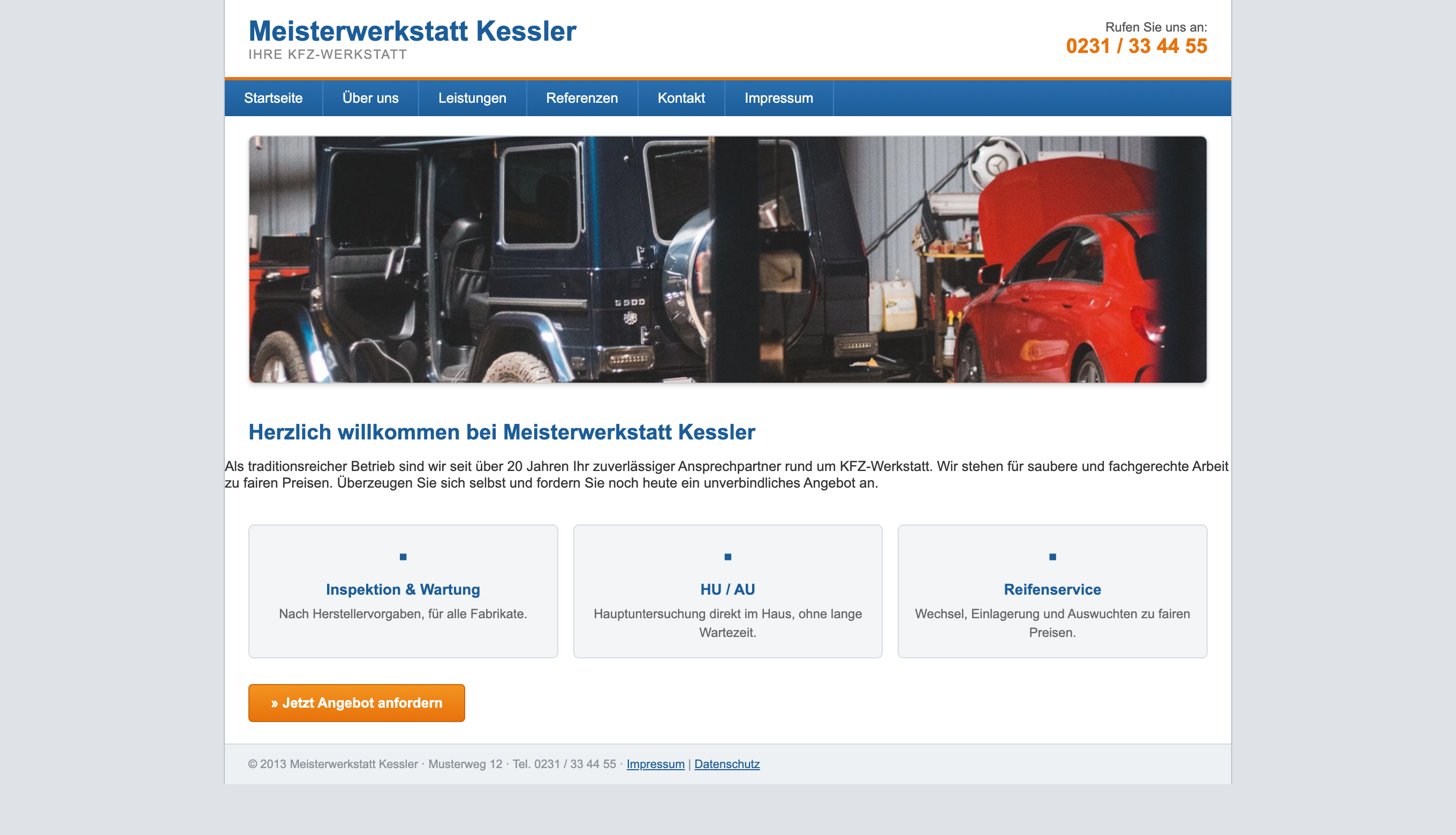 Vorher: veraltete Website für KFZ-Werkstatt